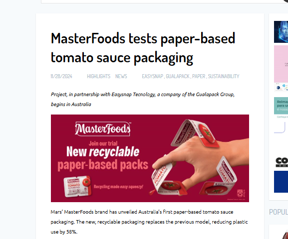 Emballage Marca Masterfoods Easysnap Technology